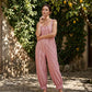 Macacão casual feminino com alças finas às riscas