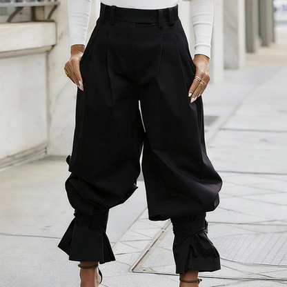 👖🎉 Calças femininas estilo «lanterna» com pregas e babados nas bainhas – Leves e arejadas – Perfeitas para o verão, para a praia ou para um look boho romântico – femininas e confortáveis 🌸