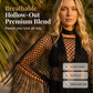 Poncho feminino em rede com aberturas e borla