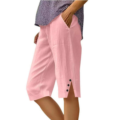 ⏳Oferta por tempo limitado⏰Calças capri femininas casuais lisas com bolsos
