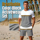 🏖️👕 Conjunto desportivo de verão para homem com blocos de cor – Conjunto de 2 peças composto por uma t-shirt desportiva respirável e calções com cordã