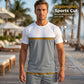🏖️👕 Conjunto desportivo de verão para homem com blocos de cor – Conjunto de 2 peças composto por uma t-shirt desportiva respirável e calções com cordã