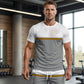 🏖️👕 Conjunto desportivo de verão para homem com blocos de cor – Conjunto de 2 peças composto por uma t-shirt desportiva respirável e calções com cordã