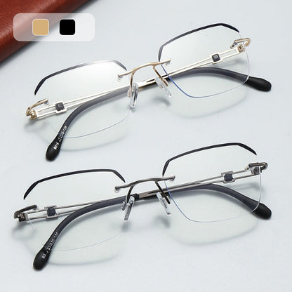 🔥50% DE DESCONTO🔍 Óculos sem aro com filtro de luz azul | Tecnologia avançada de filtragem de luz azul · 👓 Design elegante sem aro · Perfeitos tanto para ocasiões informais como profissionai