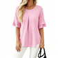 Blusa feminina de manga curta com folho