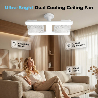🌬️✨Ventilador de teto com cabeça dupla e luz LED – design moderno com comando à distância para a sala de estar e o quart