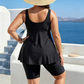 👙 DESCONTO DE 50% POR TEMPO LIMITADO! 💥 Fato de banho feminino com top tipo tankini esvoaçante e calções – modelador de barriga, calções estilo «boy shorts», com bom apoio