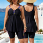 👙 DESCONTO DE 50% POR TEMPO LIMITADO! 💥 Fato de banho feminino com top tipo tankini esvoaçante e calções – modelador de barriga, calções estilo «boy shorts», com bom apoio