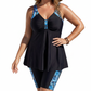 👙 DESCONTO DE 50% POR TEMPO LIMITADO! 💥 Fato de banho feminino com top tipo tankini esvoaçante e calções – modelador de barriga, calções estilo «boy shorts», com bom apoio