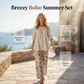 🔥 Último dia! 50% de desconto NOVO Conjunto de 2 peças para senhora em algodão e linho ✨ Estampado floral boho, confortável e respirável para o verão e as férias