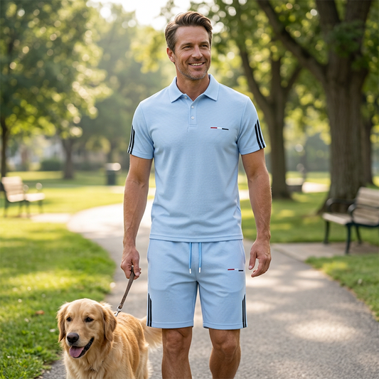 Conjunto casual de camisola de manga curta e calções para homem