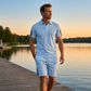 Conjunto casual de camisola de manga curta e calções para homem