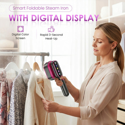 Ferro a vapor dobrável inteligente com ecrã digital