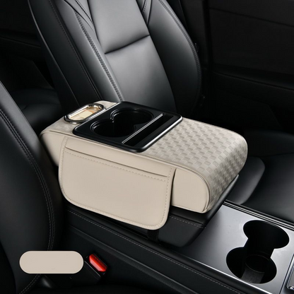 🚗 50% OFF – Almofada de apoio para o braço 5 em 1 | Organize o painel do carro com suporte para copos, compartimento para telemóvel e porta-lenços 💺