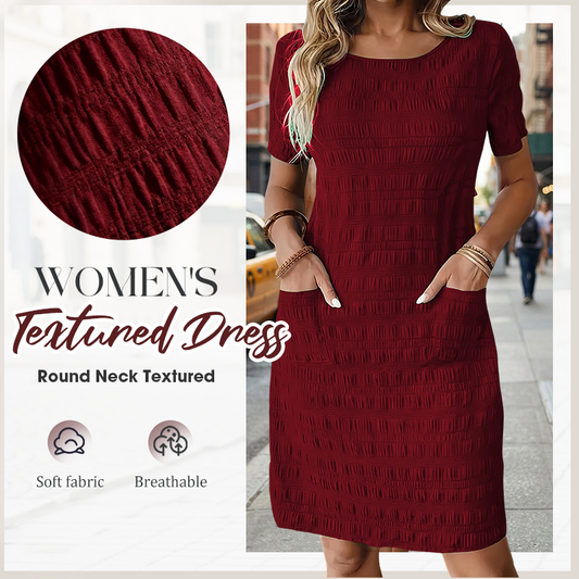 ⌛Oferta por tempo limitado – Vestido feminino com gola redonda, textura e comprimento até ao joelho