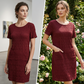 ⌛Oferta por tempo limitado – Vestido feminino com gola redonda, textura e comprimento até ao joelho