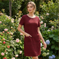 ⌛Oferta por tempo limitado – Vestido feminino com gola redonda, textura e comprimento até ao joelho