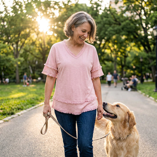 Camisola casual de manga curta com decote em V para mulher