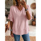 Camisola casual de manga curta com decote em V para mulher