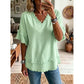Camisola casual de manga curta com decote em V para mulher