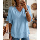 Camisola casual de manga curta com decote em V para mulher