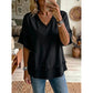 Camisola casual de manga curta com decote em V para mulher