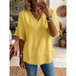 Camisola casual de manga curta com decote em V para mulher