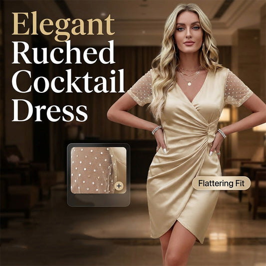👗✨ Vestido justo e plissado com decote em V, ideal para jantares de gala e festas
