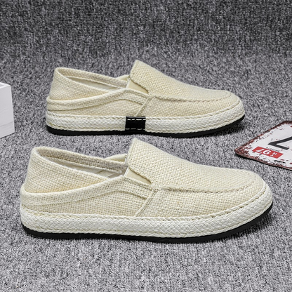 Sapatos casuais de linho para homem – Mocassins slip-on leves de verão