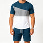 👕 50% de desconto: Conjunto de lazer de 2 peças para homem | T-shirt e calções com blocos de cor para o dia-a-dia e desporto 🌿