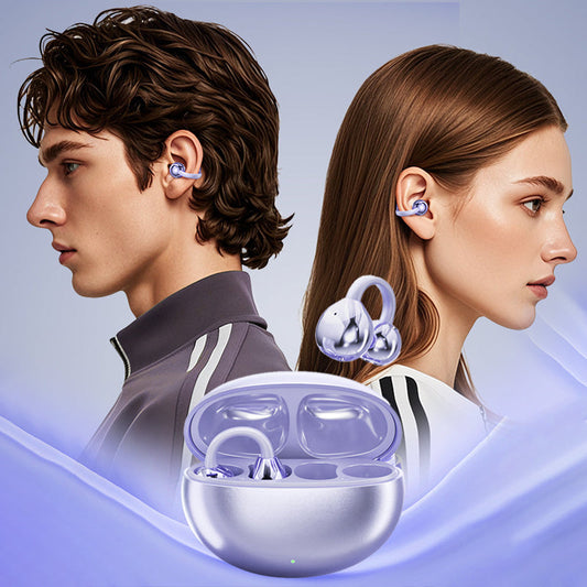 Auscultadores Bluetooth 5.4 de orelha aberta com clipe e cancelamento de ruído