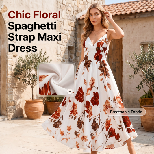 Vestido maxi com alças finas estampado para mulher
