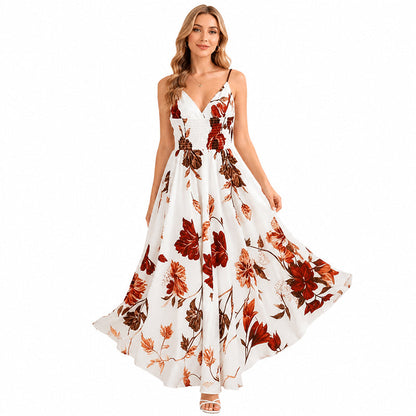 Vestido maxi com alças finas estampado para mulher