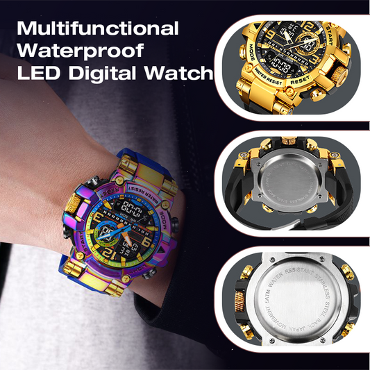 Relógio digital LED multifuncional e à prova de água